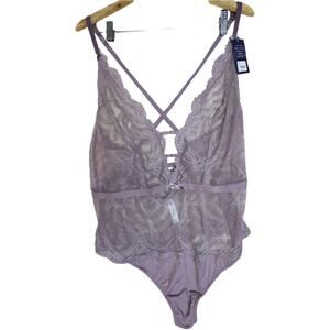 Cacique The Seriously Sexy Women's 14/16 Purple Lace Lingerie Bodysuit Teddy NWT